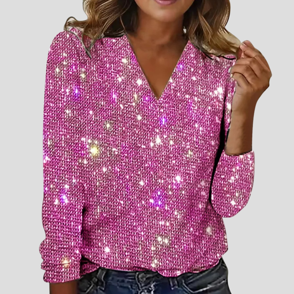 Stralende V-hals Glitterblouse✨