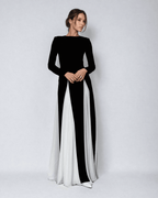 Elegante Maxi Jurk met Contrasterende Details