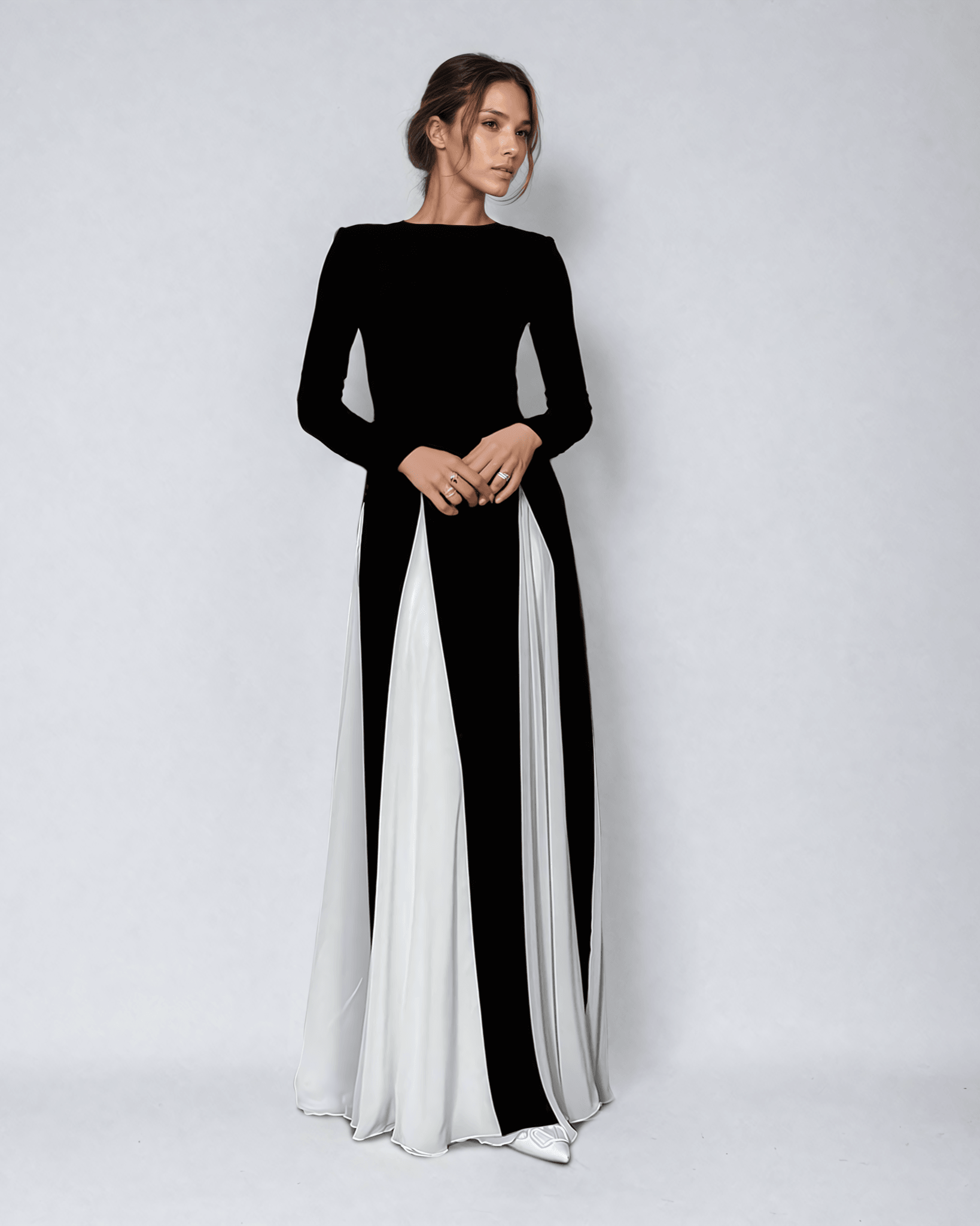 Elegante Maxi Jurk met Contrasterende Details
