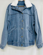 Casual Denim Jas met Warme Sherpa Kraag
