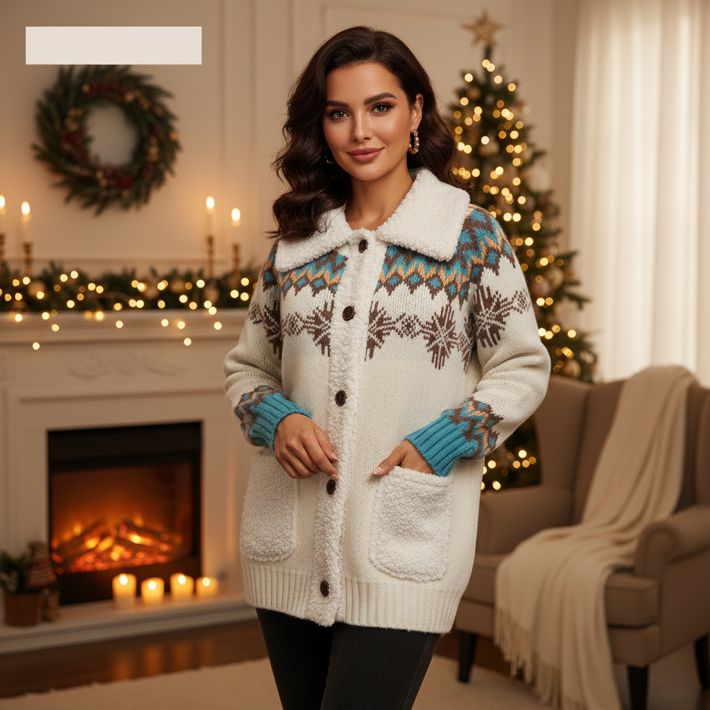Warme Gebreide Winter Cardigan met Fair Isle Patroon