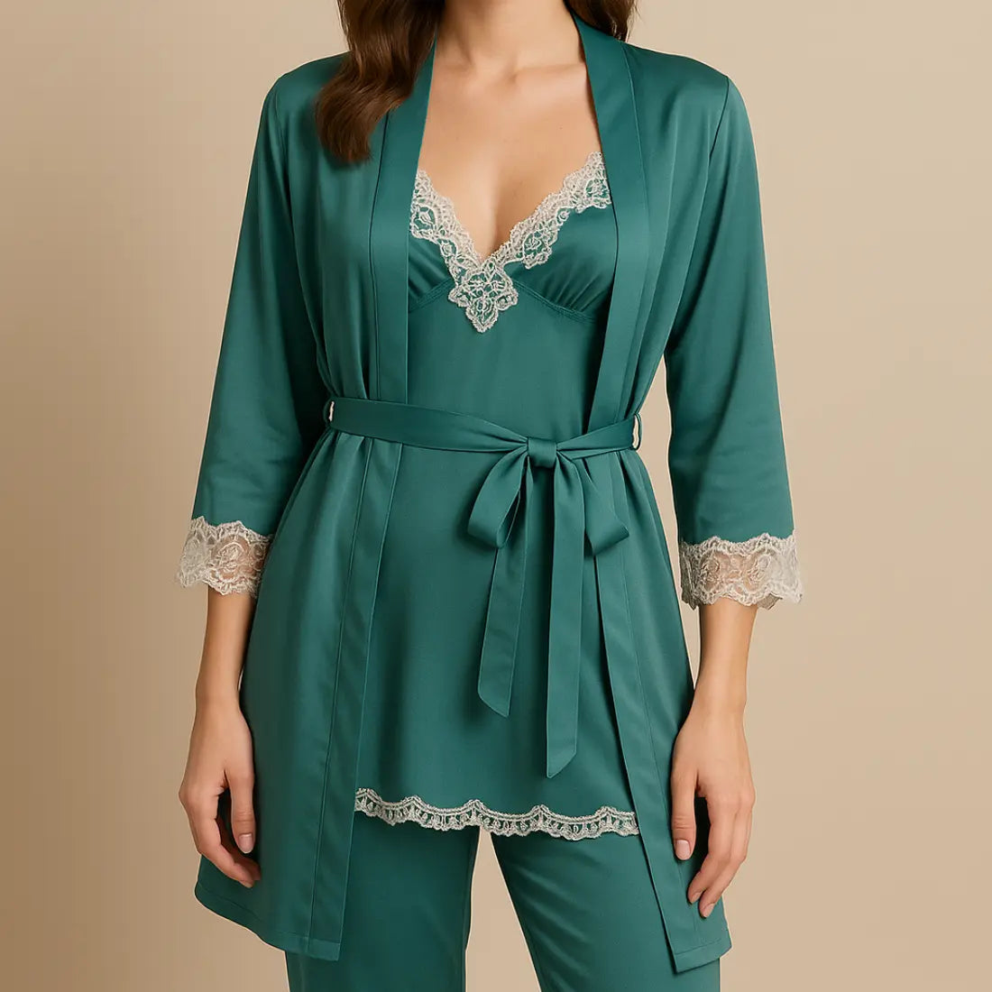 Lily Dames 5-Delige Satijnen Pyjamaset VIQA© NEDERLANDBlauw-XL