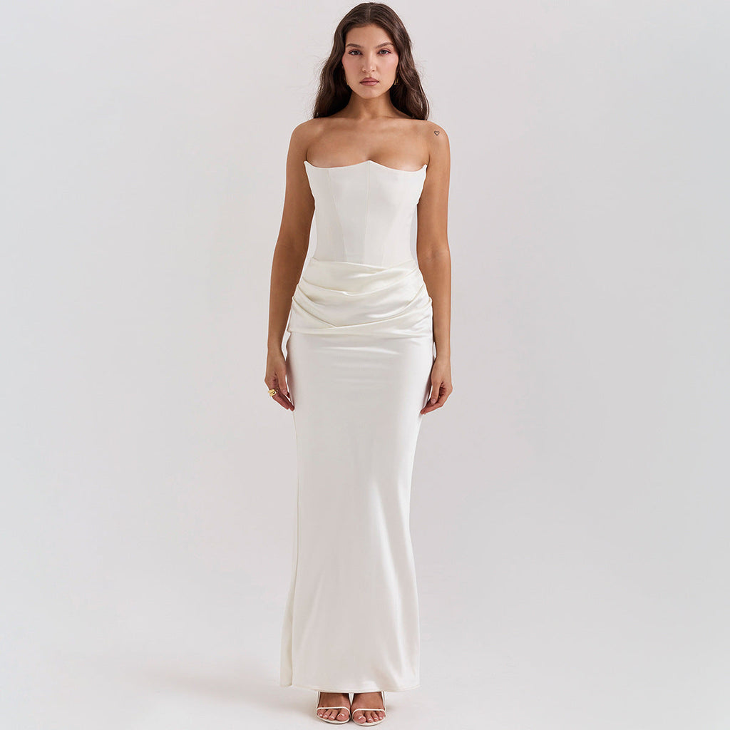 Chique Strapless Maxi Jurk met Corset Bodice