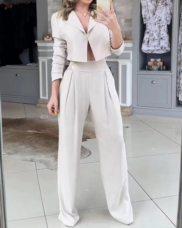 Moderne Tweedelige Set - Colbert & Wijde Broek Wit