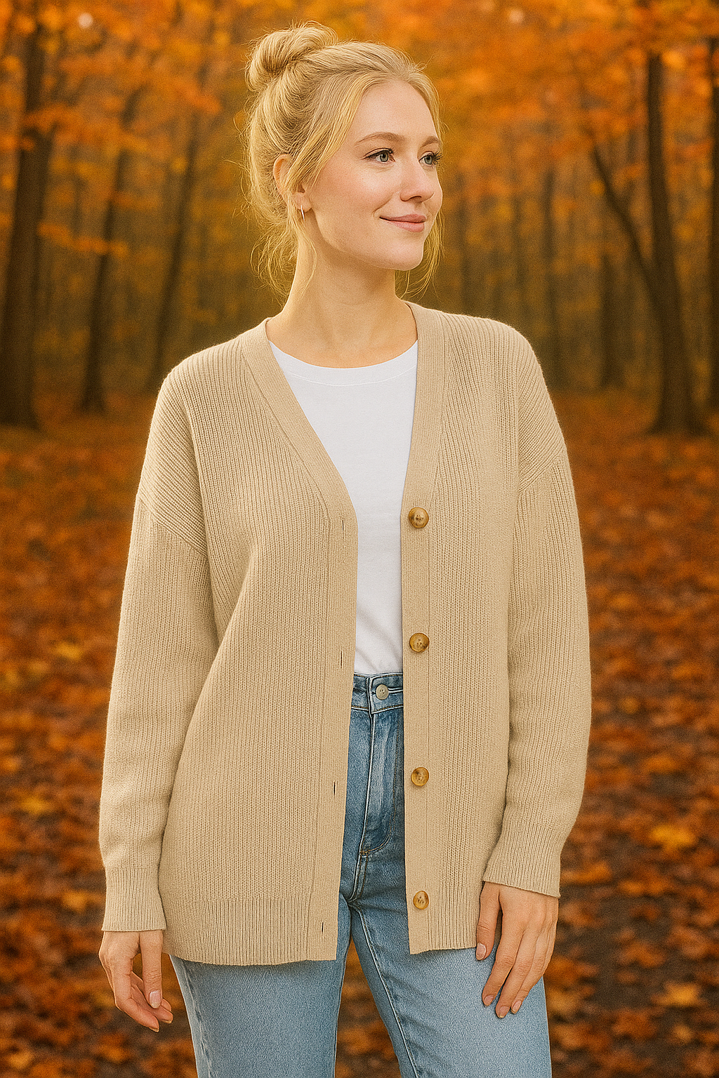 Oversized V-hals gebreide cardigan met knoopsluiting