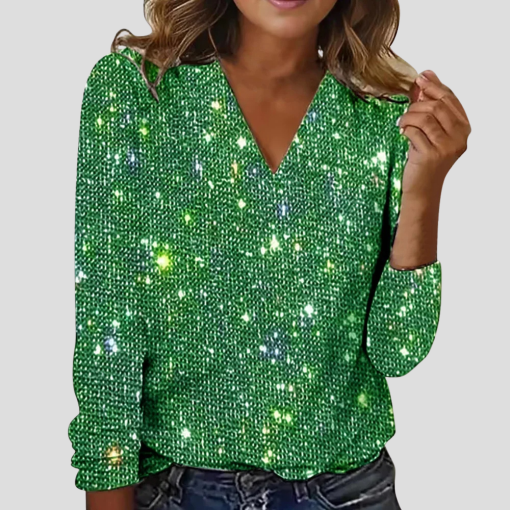 Stralende V-hals Glitterblouse✨