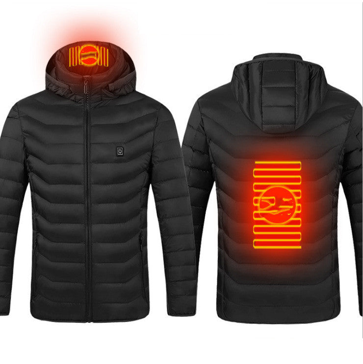 Winter Heated Jacket USB Electric Cotton Coat Zip-up Heater Thermal Clothing Heating Vest For Men - Black Zone2-S