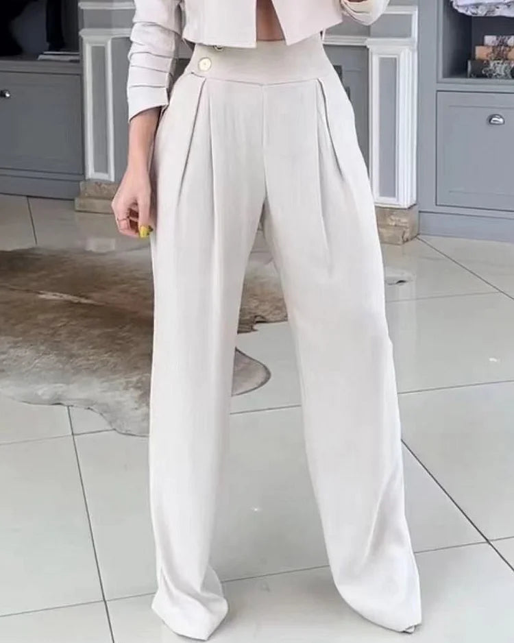 Moderne Tweedelige Set - Colbert & Wijde Broek Wit