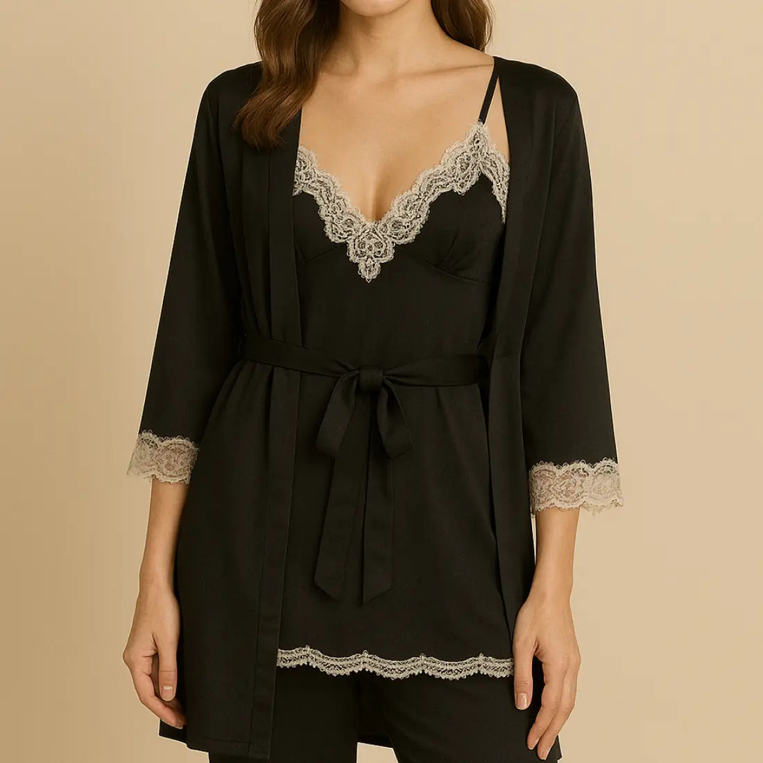 Lily Dames 5-Delige Satijnen Pyjamaset VIQA© NEDERLANDZwart-XL