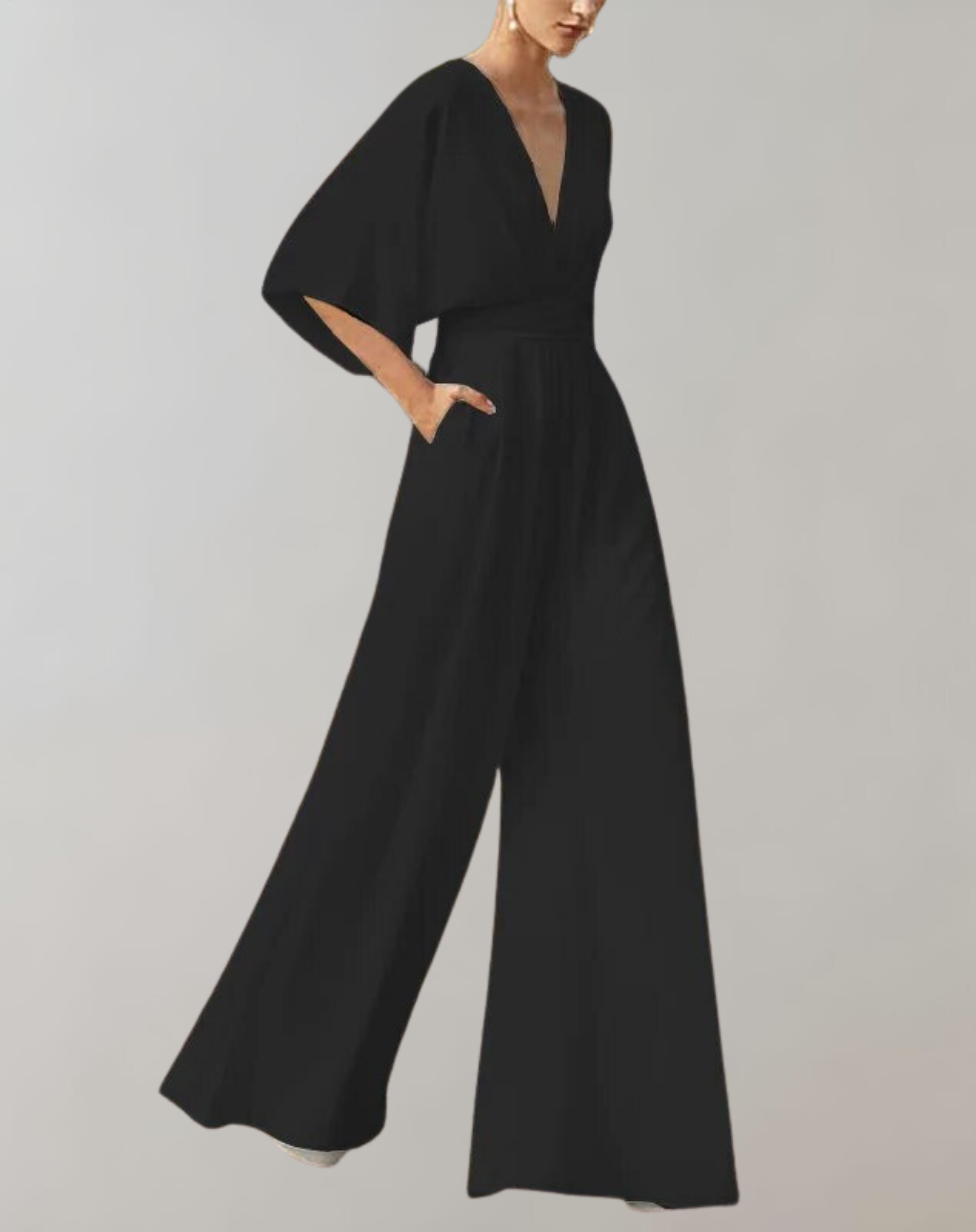 Chique Jumpsuit met Wijde Pijpen en V-hals