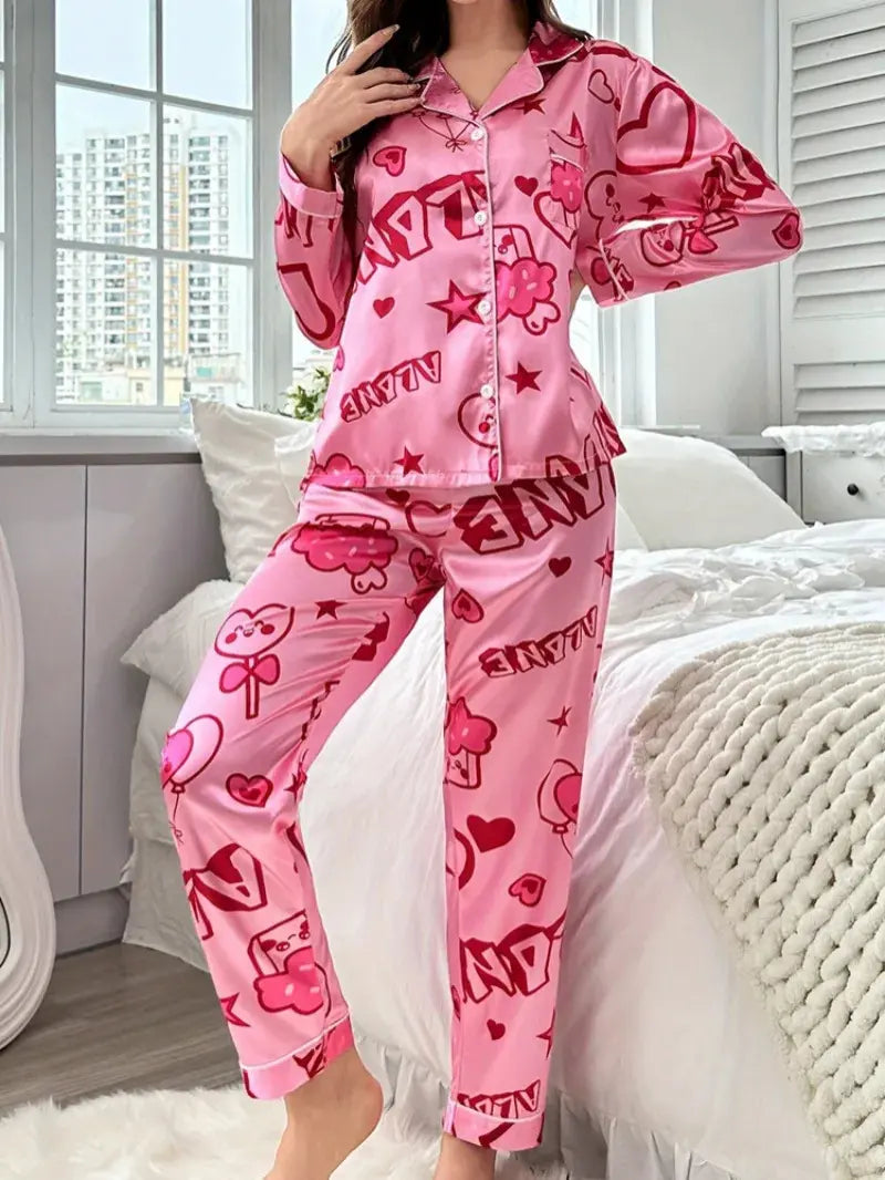 Dames Pyjama Met Hartjesprint VIQA© NEDERLANDRoze-XL