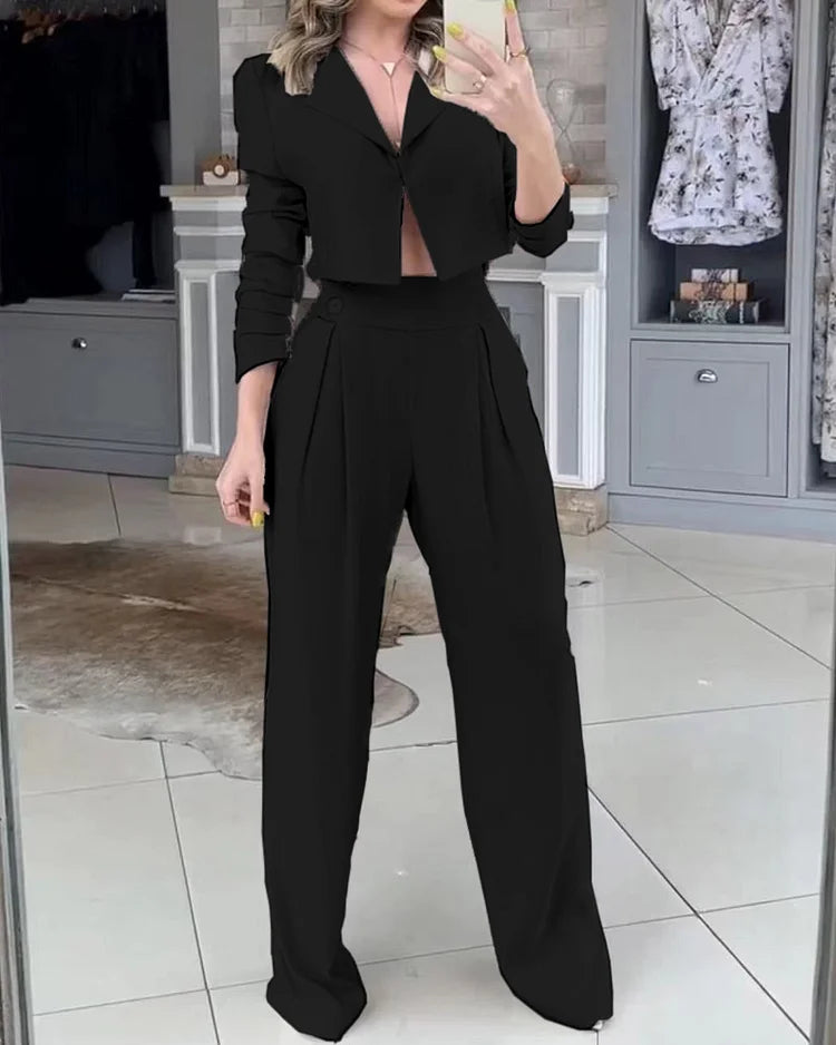 Moderne Tweedelige Set - Colbert & Wijde Broek Wit