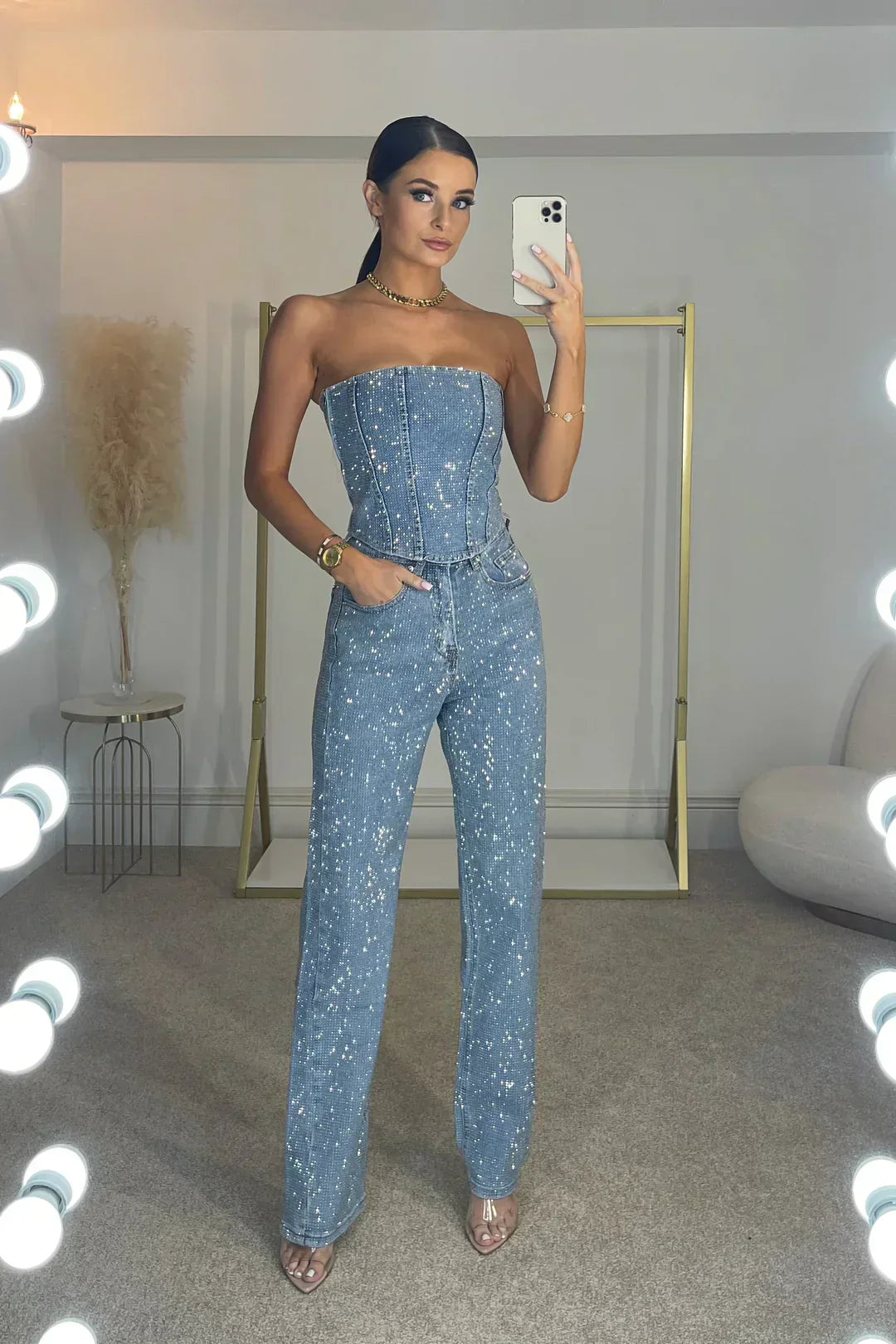 Feestelijke Strapless Jumpsuit met Pailletten - Chique Look