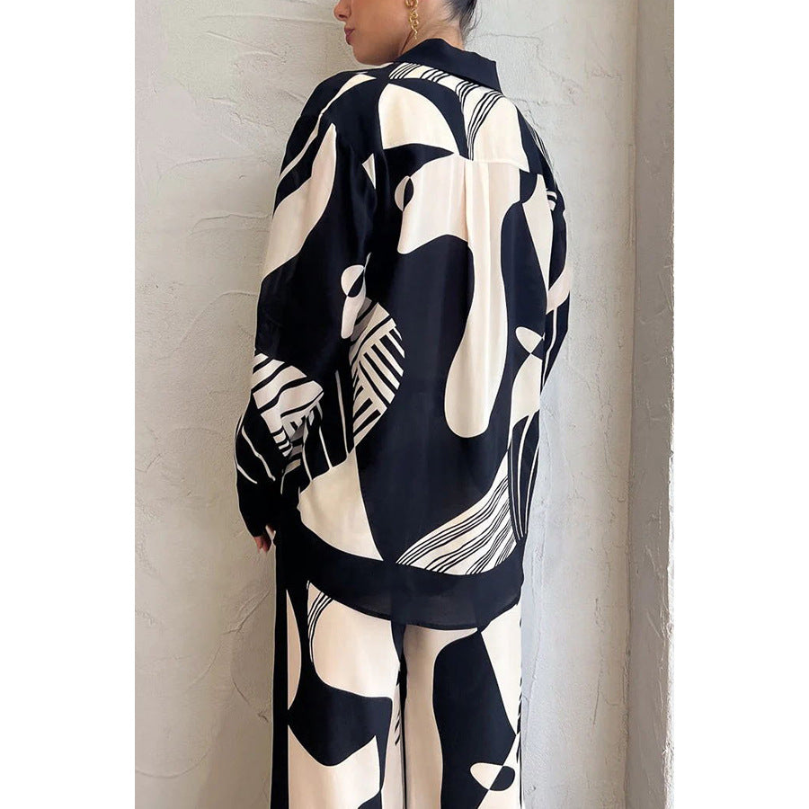 Zomer Tweedelige Set Abstracte Print - Reverskraag