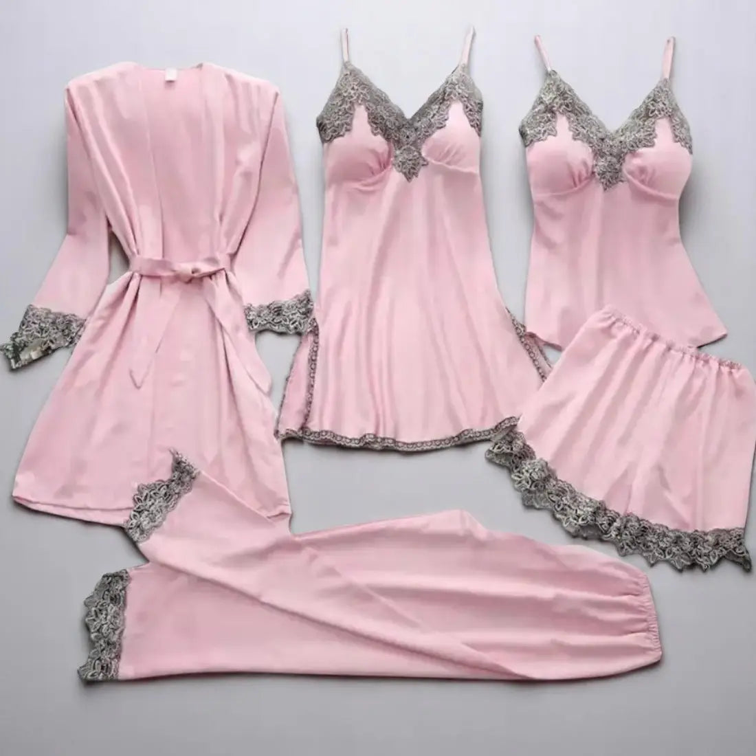 Lily Dames 5-Delige Satijnen Pyjamaset VIQA© NEDERLAND