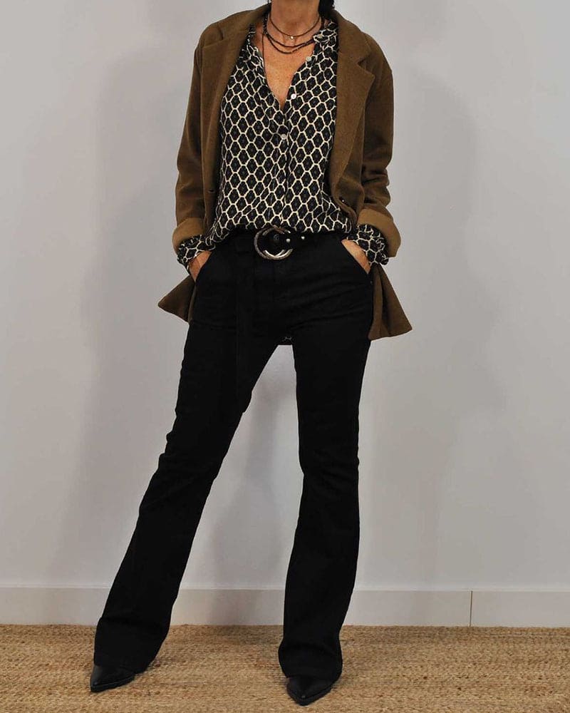 Blauwe Blouse met V-Hals en Knopen - Casual Chic