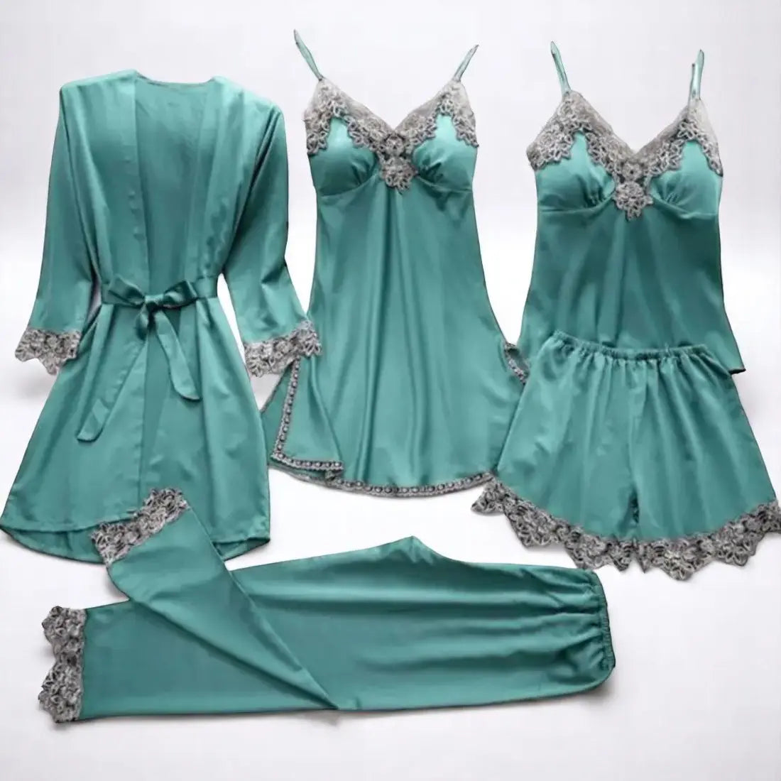 Lily Dames 5-Delige Satijnen Pyjamaset VIQA© NEDERLAND