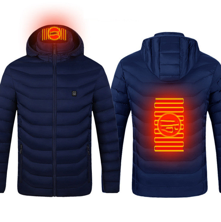 Winter Heated Jacket USB Electric Cotton Coat Zip-up Heater Thermal Clothing Heating Vest For Men - Blue Zone2-S