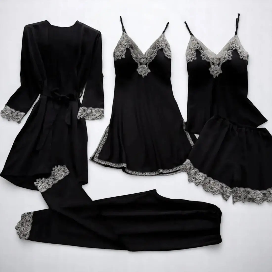 Lily Dames 5-Delige Satijnen Pyjamaset VIQA© NEDERLAND