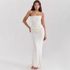 Chique Strapless Maxi Jurk met Corset Bodice