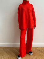 Chique Gebreide Loungewear Set: Trui met Rolkraag & Wijde Broek