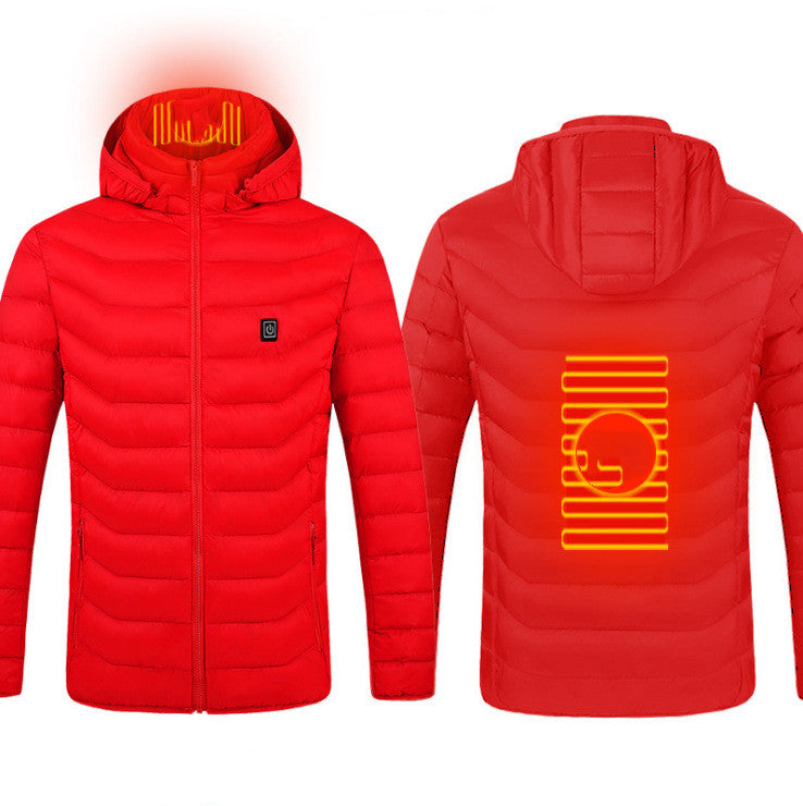 Winter Heated Jacket USB Electric Cotton Coat Zip-up Heater Thermal Clothing Heating Vest For Men - Red Zone2-S
