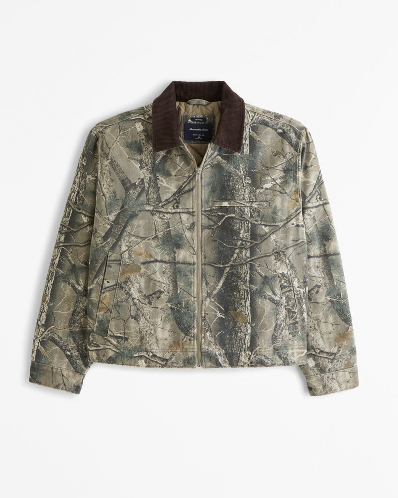 Heren Corduroy Jas met Rits - Camouflage Patroon
