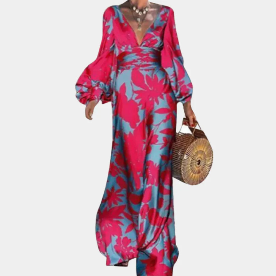 Bohemian Maxi Jurk met Bladerprint & Ballonmouwen