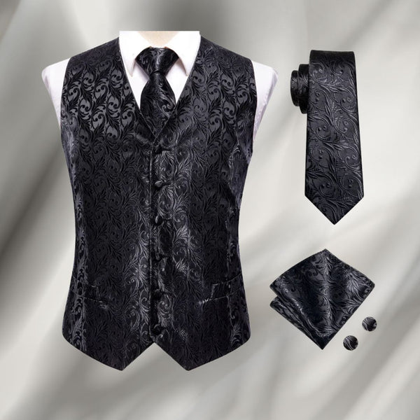 Formele Gilet, Stropdas en Pochet Set in Zwart