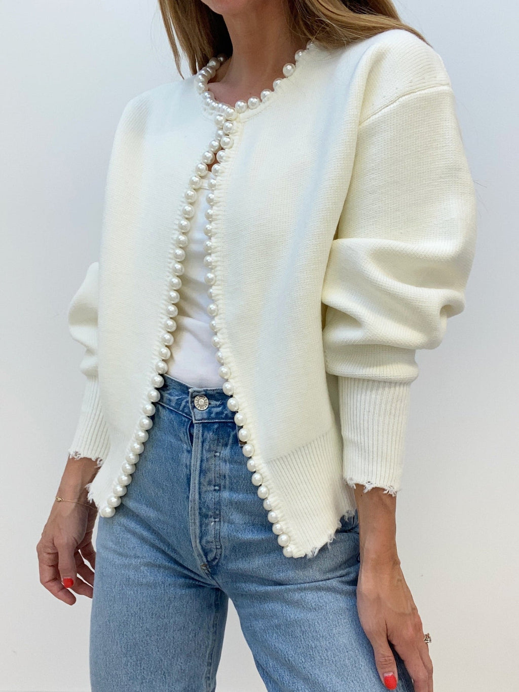 Chique Gebreide Cardigan met Parel Details