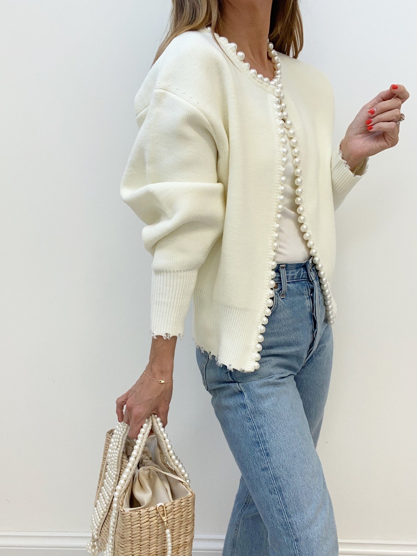 Chique Gebreide Cardigan met Parel Details