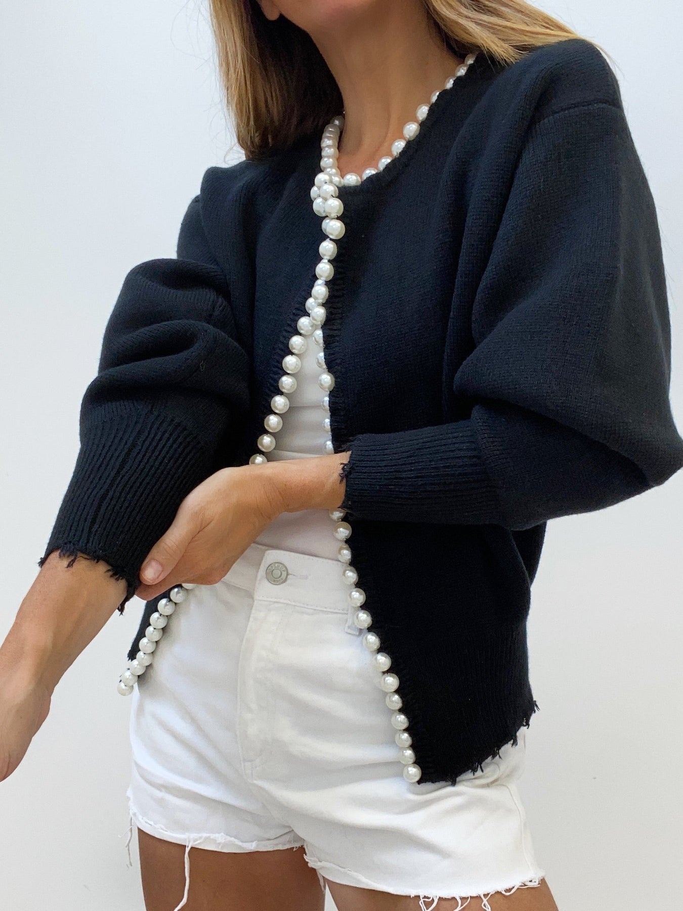 Chique Gebreide Cardigan met Parel Details