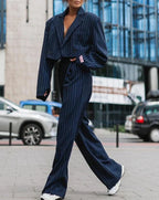 Stijlvol Pinstripe Pantalon Pak voor Dames