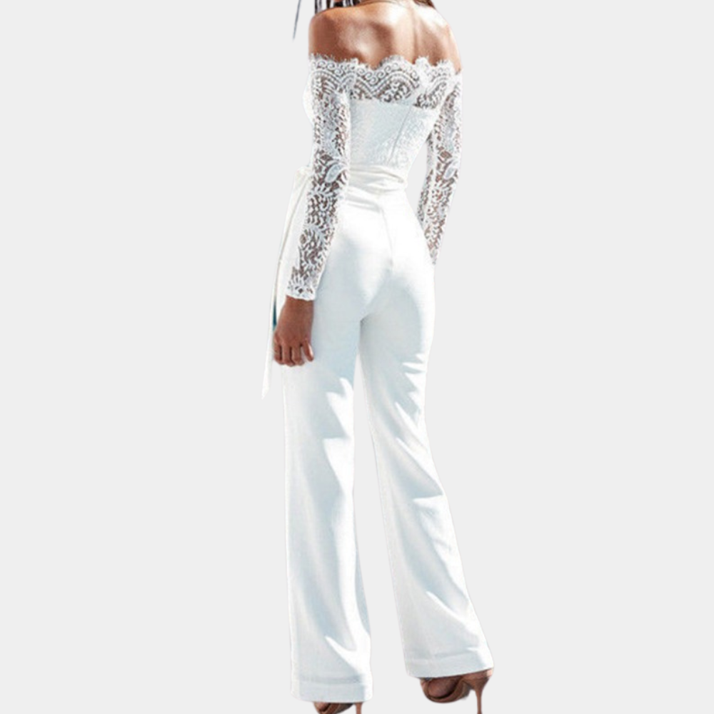 Off-Shoulder Jumpsuit met Kant & Strikdetail