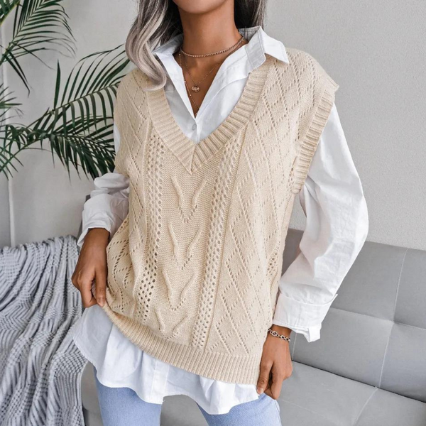 Chic Mouwloos Vest met Kabelpatroon - Perfecte Laagjeslook