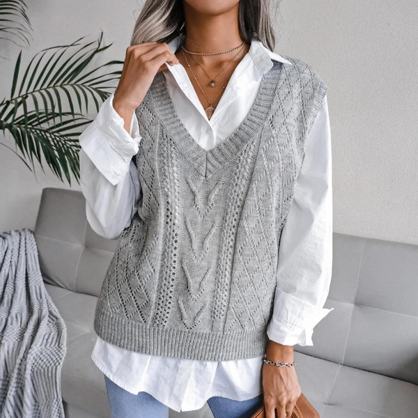 Chic Mouwloos Vest met Kabelpatroon - Perfecte Laagjeslook