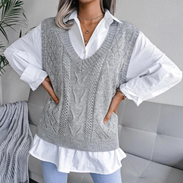 Chic Mouwloos Vest met Kabelpatroon - Perfecte Laagjeslook