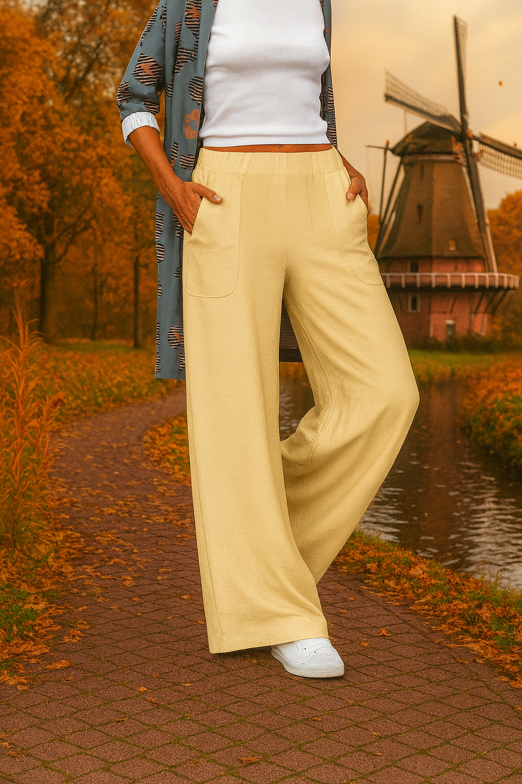 Relaxte broek met wijde pijpen en hoge taille👖✨