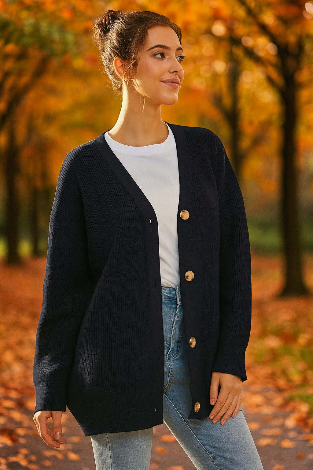 Oversized V-hals gebreide cardigan met knoopsluiting