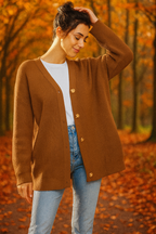 Oversized V-hals gebreide cardigan met knoopsluiting