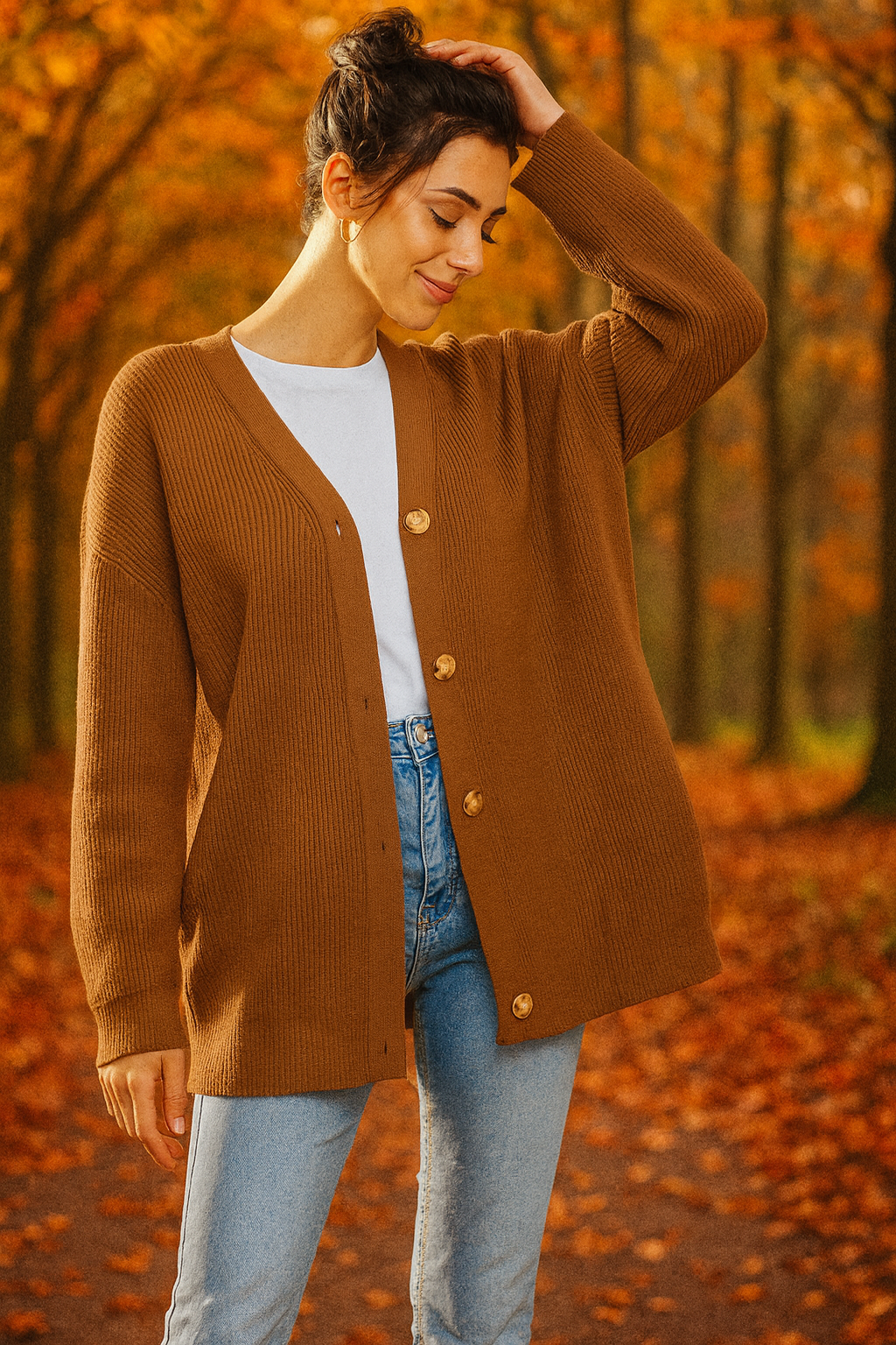 Oversized V-hals gebreide cardigan met knoopsluiting