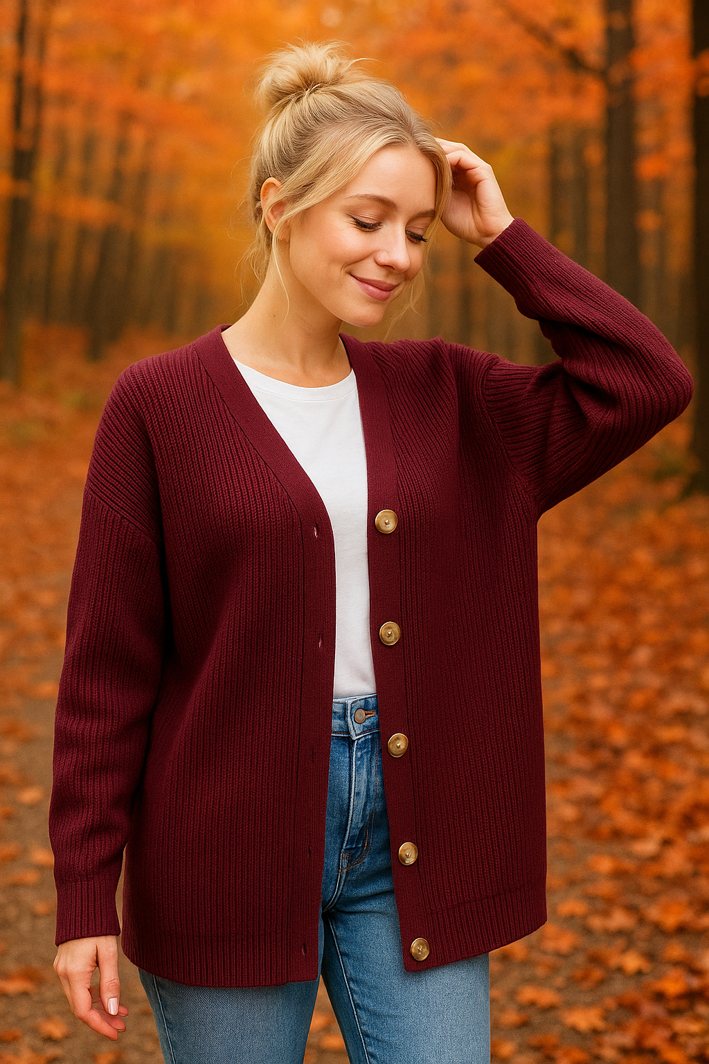 Oversized V-hals gebreide cardigan met knoopsluiting