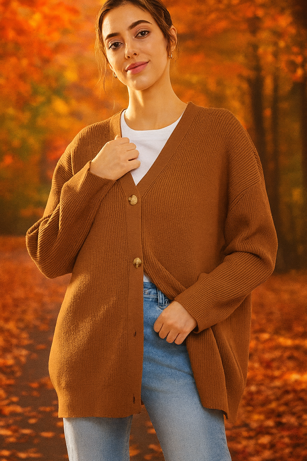 Oversized V-hals gebreide cardigan met knoopsluiting