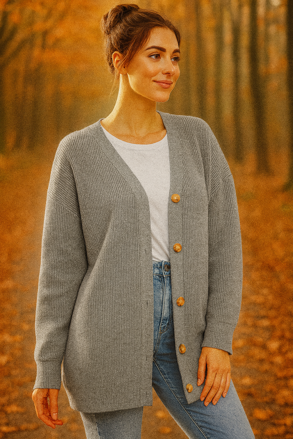 Oversized V-hals gebreide cardigan met knoopsluiting