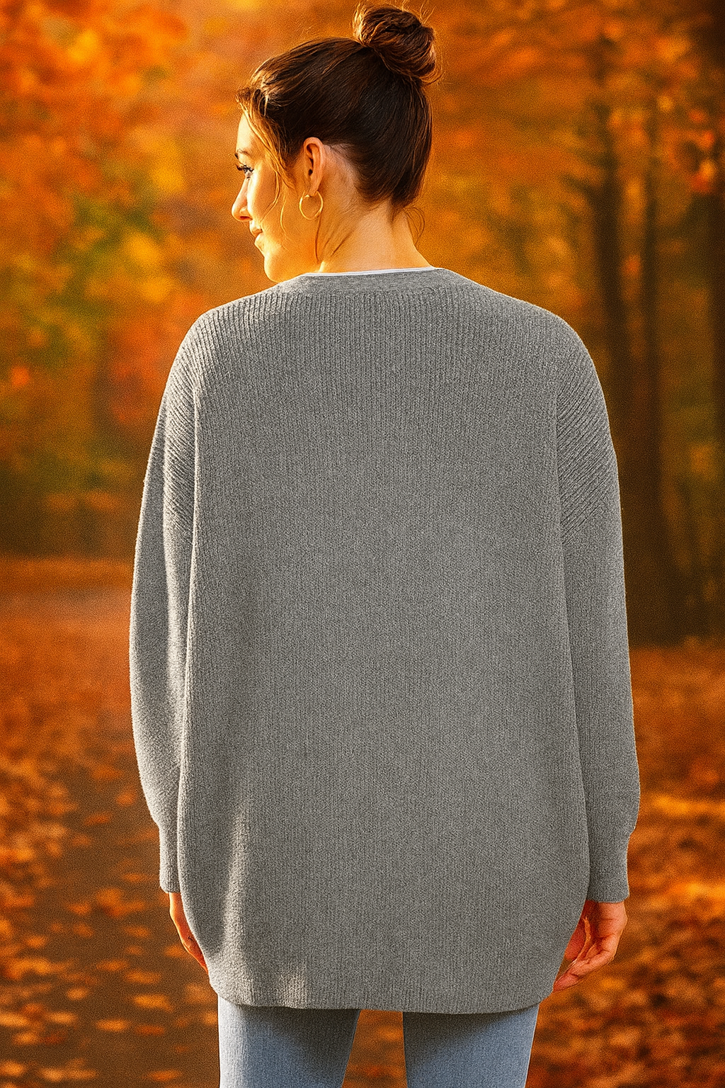 Oversized V-hals gebreide cardigan met knoopsluiting
