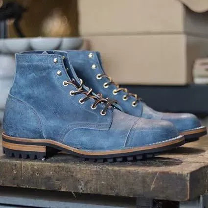 Heren Enkelboots | Leerlook met Vetersluiting en Captoe 0