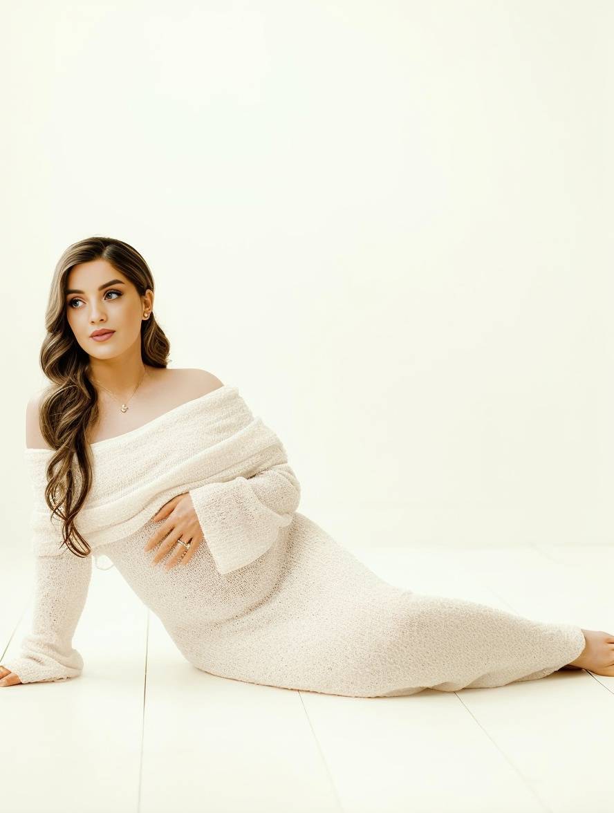 Elegante Zwangerschapsjurk met Off-Shoulder - Lange Mouwen