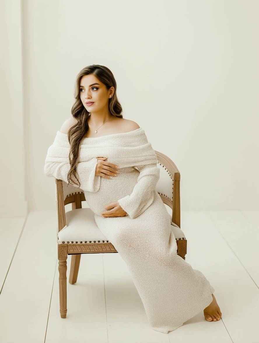 Elegante Zwangerschapsjurk met Off-Shoulder - Lange Mouwen