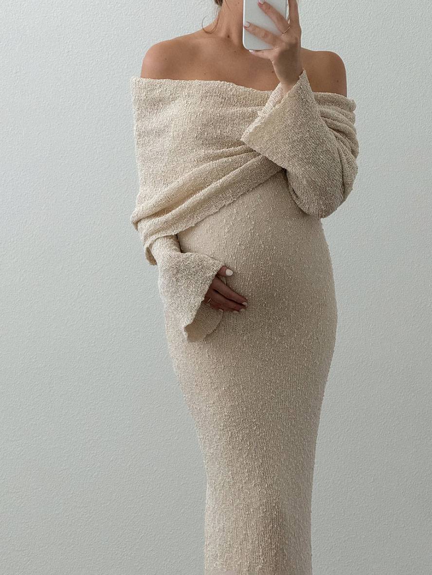 Elegante Zwangerschapsjurk met Off-Shoulder - Lange Mouwen