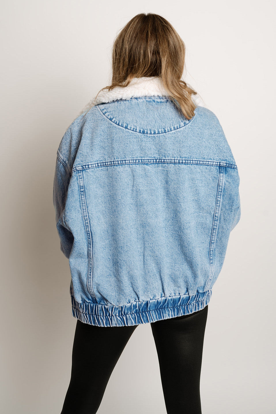 Casual Denim Jas met Warme Sherpa Kraag